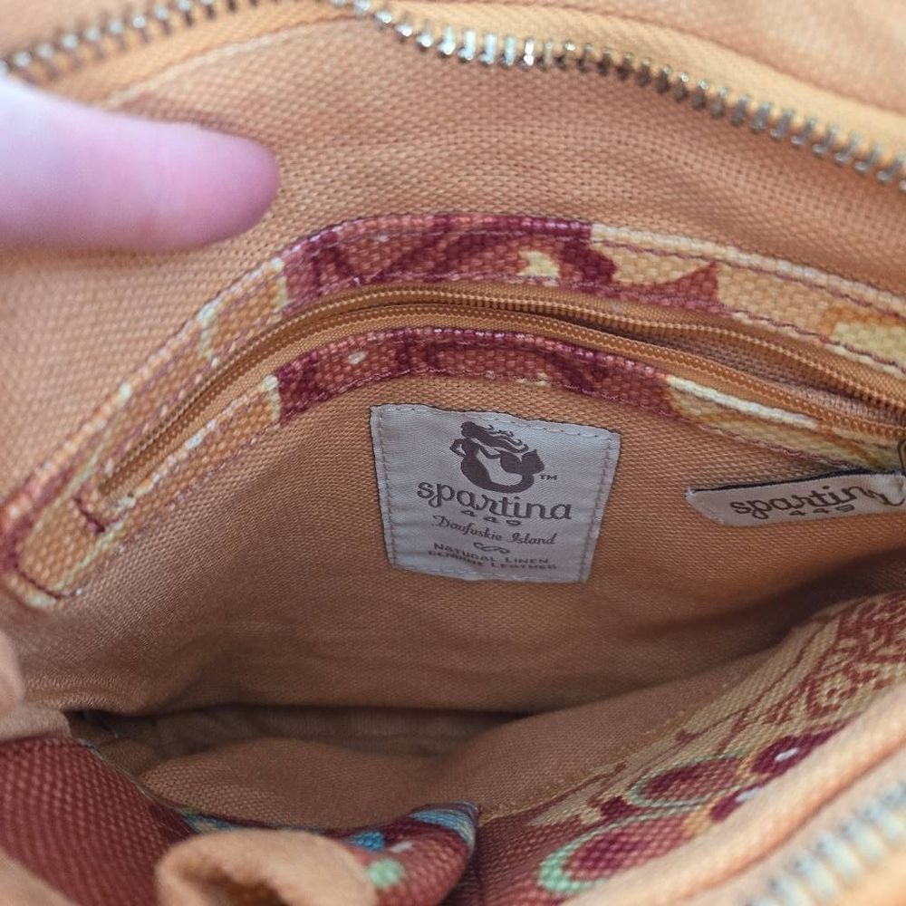 Spartina 449 Leather and Linen Floral Crossbody Purse Like New - Picture 2 of 8